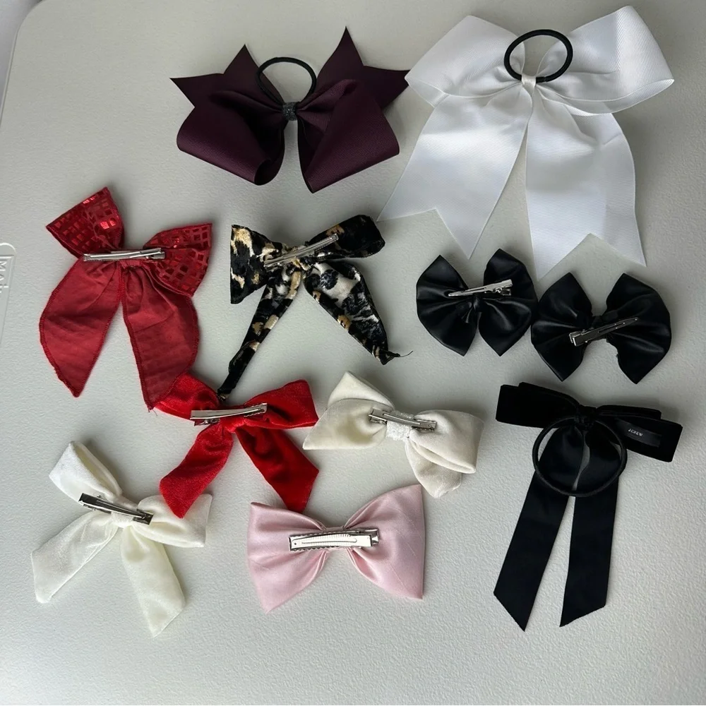 Girl’s Lot of Multicolor Hair Tie and Clip Girly Print Solid Big Small Bows